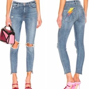 Mother denim The Stunner Ankle blue distress ripped Helter Skelter Jeans Sz 25